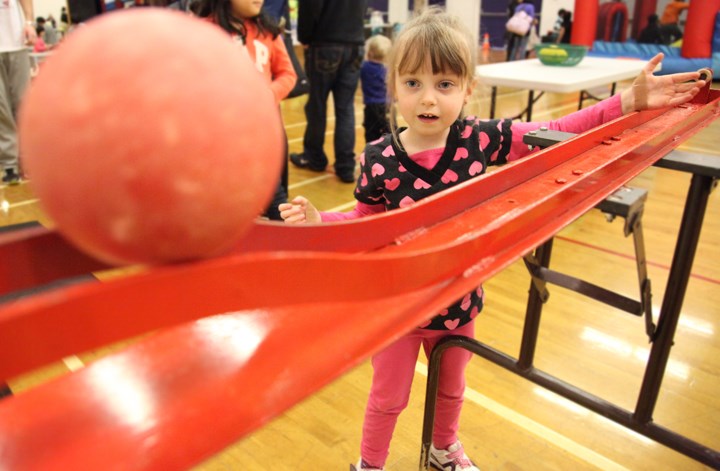 Fun times: Kyla Ruth has some fun at the Let’s Get Active event, held recently at Centennial Community Centre. Bowling, soccer, hockey, lacrosse, cheerleading, crafts and a bouncy castle were part of the day’s fun.