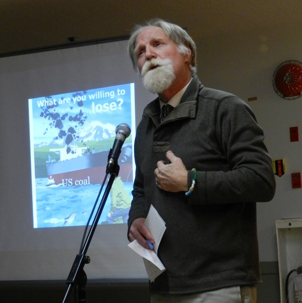 Communities in Coal member Steven Faraher-Amidon was among the speakers at a town hall meeting Thursday night on proposed coal exports using the Fraser River's south arm.