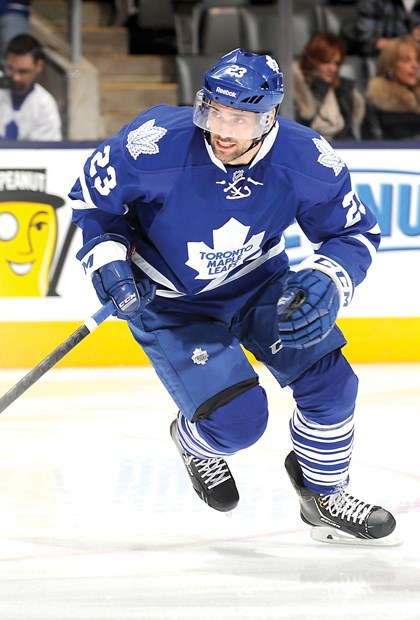 North Vancouver’s Trevor Smith speeds up the ice in a recent game with the Toronto Maple Leafs. After playing just 24 NHL games and scoring six points in his first five pro seasons, Smith has blossomed with the Buds, racking up nine points in 23 games and earning the trust of coaches and teammates.