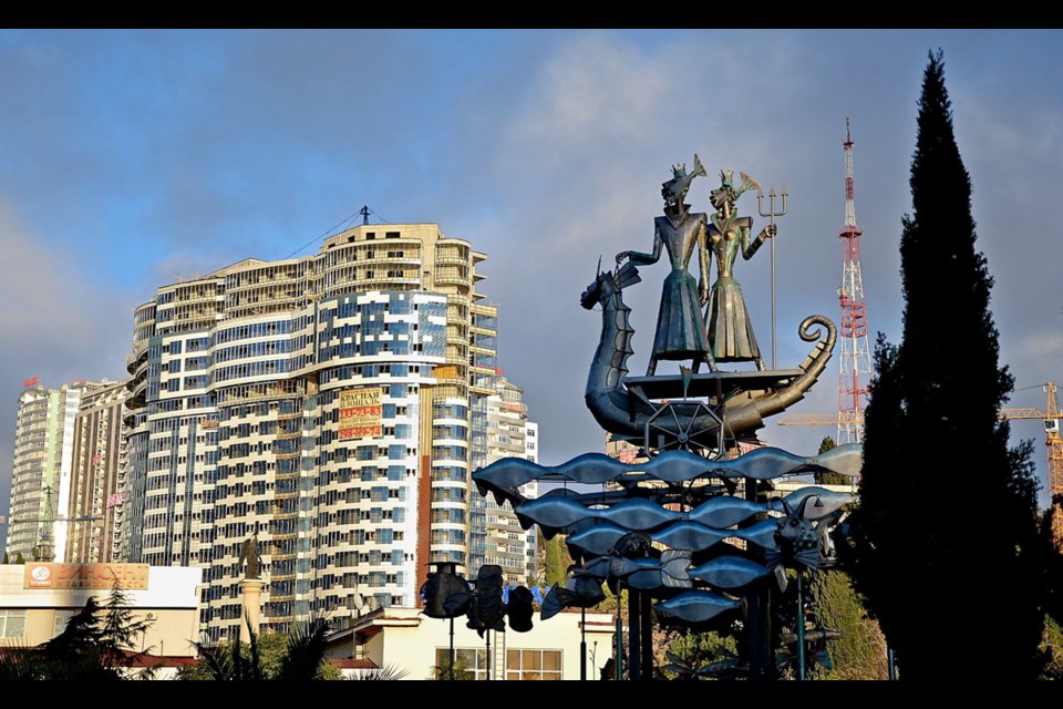 Downtown Sochi, host of the 2014 Olympics, lies along the Black Sea. The sculpture illustrates the area's history as a port.