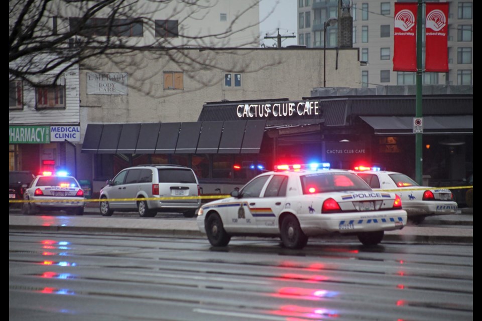 Shooting: Burnaby RCMP on scene at the Cactus Club near Metrotown after one person was shot inside the restaurant. The suspect remains at-large at this time.