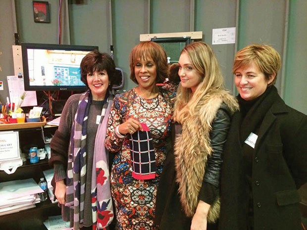 Diane Conn (left), Gayle King, Ruby Rufus Isaacs and Heide Amurri pose for a photo. King featured their Ruby Rufus dog sweaters in her column in Oprah’s magazine.