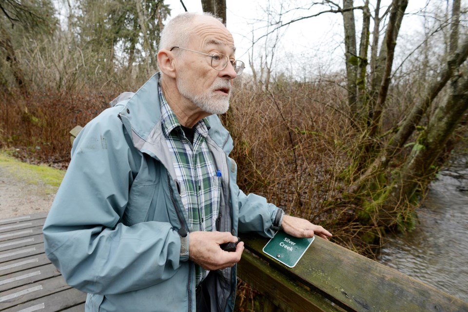 Alan James of the Stoney Creek Environment Committee has concerns about the fish in Burnaby's Silver Creek, following the Jan. 11 train derailment that left unknown quantities of coal in the water. The creek is sensitive habitat for spawning salmon.