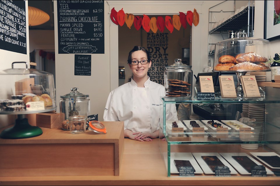 Danielle Turone has worked at the East Van Roasters for the last three months and said she loves what she's learning, which includes everything about the origins of cocoa beans to making hot drinks. The DTES coffee shop is not only part of the 4th annual Hot Chocolate Festival in Vancouver, but has been chosen to be the recipient of partial funds raised from the festival. Photo by: Rebecca Blissett