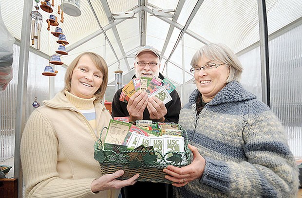 Kristin Crouch (left), Don Bruchet and Lynn Dick are involved with the Ladner Community Garden’s upcoming Seedy Saturday event.