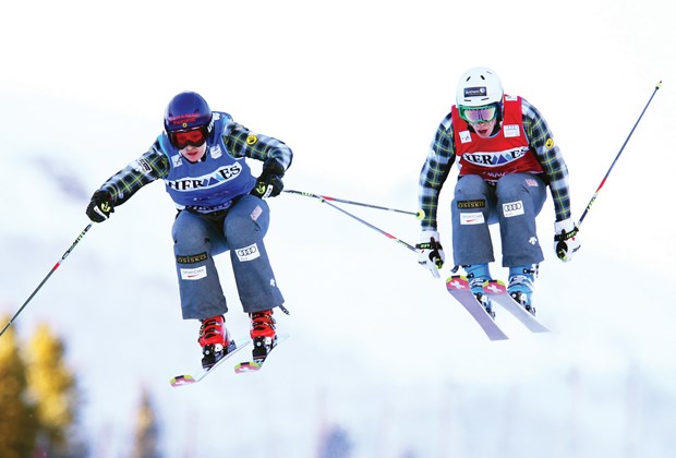 West Vancouver's Georgia Simmerling (right) shoots past a competitor in the fast a furious sport of ski cross. Last week Simmerling was named to Canada's Olympic team — she'll be racing for gold at the Olympic Winter Games starting next week in Sochi, Russia.