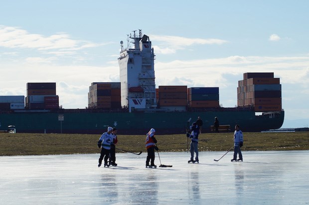 Skaters take to Garry Point Park ice on Friday