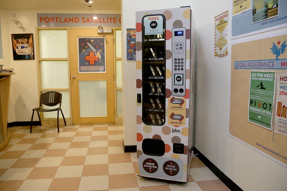 The PHS Community Services Society has installed two vending machines in the Downtown Eastside that sell pipes for smoking crack cocaine. Each pipe costs 25 cents. Photo Kevin Hill