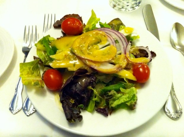 Salad served at dinner on The Canadian train