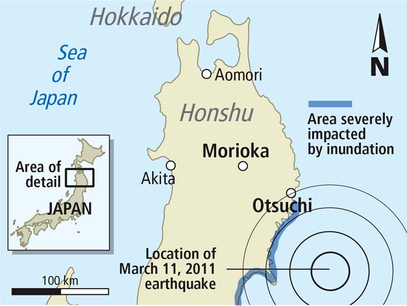Map of Otsuchi and Morioka Japan