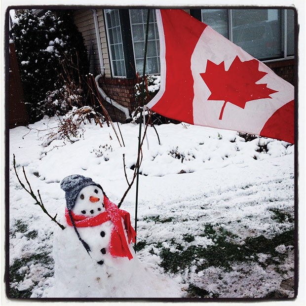 Heather Fuhrman of East Ladner captured the patriotic snowman created by her children, Katelyn and Kyle, in honour of Canada’s exceptional performance at the Winter Olympics. .