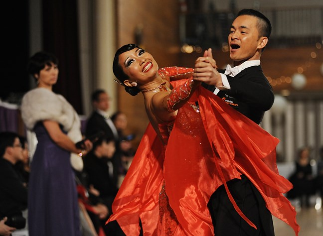 Gloria Chien and Anthony Chong compete at the UBC Dance Club's 52nd annual Gala Ball at the Greek Hellenic Centre this past weekend. The ball featured both standard dances that included the waltz, quickstep, foxtrot, tango, and Viennese waltz as well as the Latin dances of cha-cha, rumba, samba, jive, and paso doble. The club, while nowhere near its huge membership in the 1990s, still maintains a membership of 350 dancers and is still one of the largest clubs on campus. Photo by: Rebecca Blissett