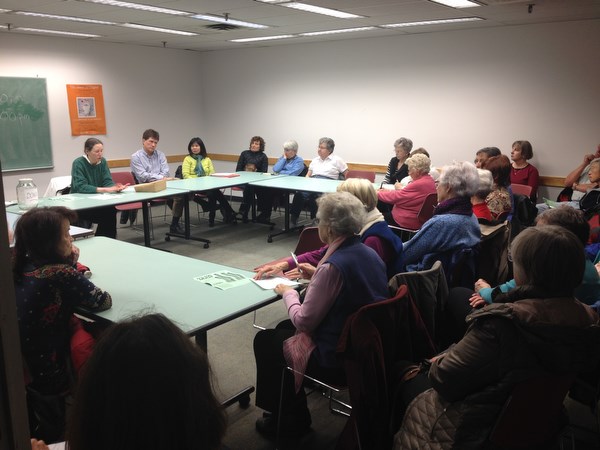 Concerned residents met Monday at the Oakridge public library to discuss the upcoming public hearing regarding the Oakridge Centre megaproject. Photo Kristen Moran