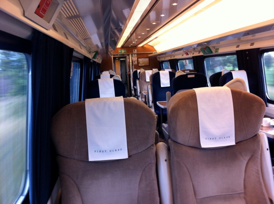First class seats on an East Coast London-to-Edinburgh train.