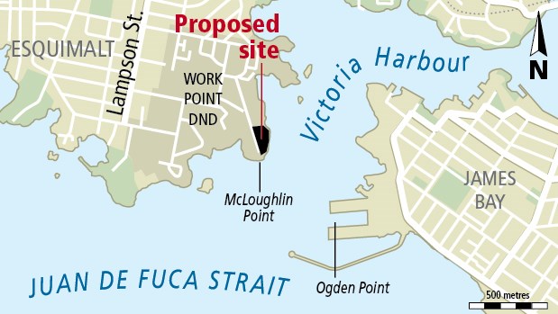 Map - location of proposed sewage treatment plant at McLoughlin Point in Esquimalt