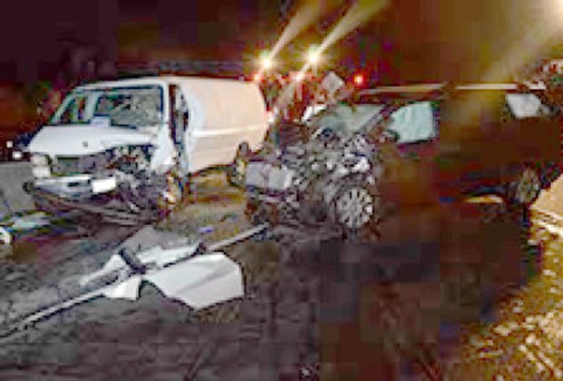 The scene of an accident on the Upper Levels Highway where a panel van driver went the wrong direction on the highway and got into a head-on with a minivan.