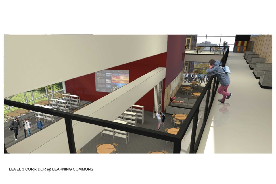 Insider's view: An image of École Fraser River Middle school's level three corridor in the "learning commons" area of the school.