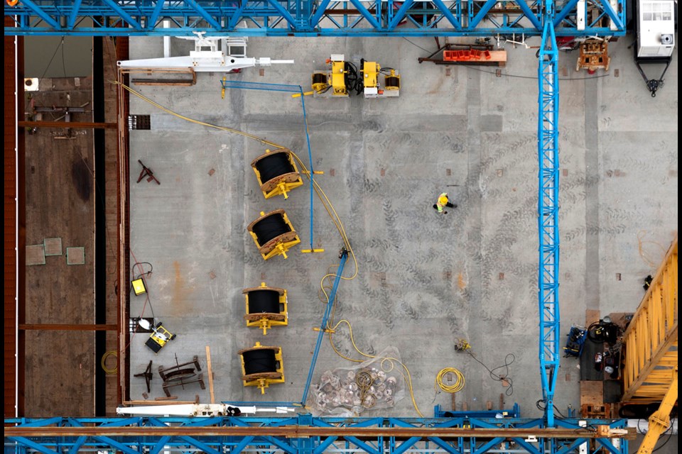 Stuart McCall's Port Mann Bridge, Deck from North Tower, from July 2011, is part of an exhibition at the Burnaby Public Library's McGill branch.