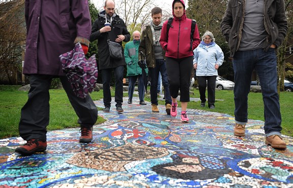 The Grandview neighbourhood tour, hosted by the Vancouver Heritage Foundation, started at Mosaic Creek Park which features a mosaic path made in 1996 as an homage to the dozens of streams that once existed in the city. Photograph by: Rebecca Blissett