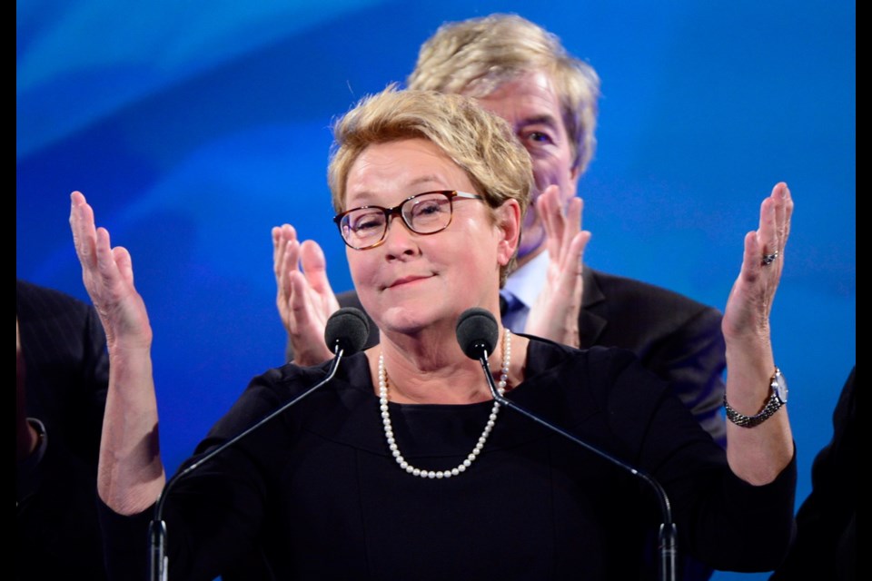 Parti Quebecois leader Pauline Marois takes the stage in Montreal after her party was defeated in the provincial election Monday. Marois lost her seat in Charlevoix-Cote-de-Beaupre to Liberal candidate Caroline Simard.