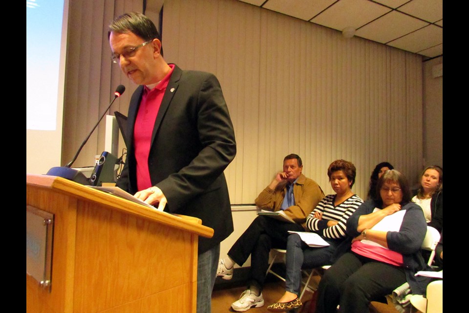 Outgoing Burnaby Teachers' Association president James Sanyshyn addresses the school board about proposed budget cuts earlier this year.