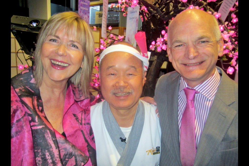Cherry Blossom Festival founder Linda Poole and chair Peter Kreuk (right) along with chef Hidekazu Tojo fronted Sakura Night, a benefit to support the annual spring festival.