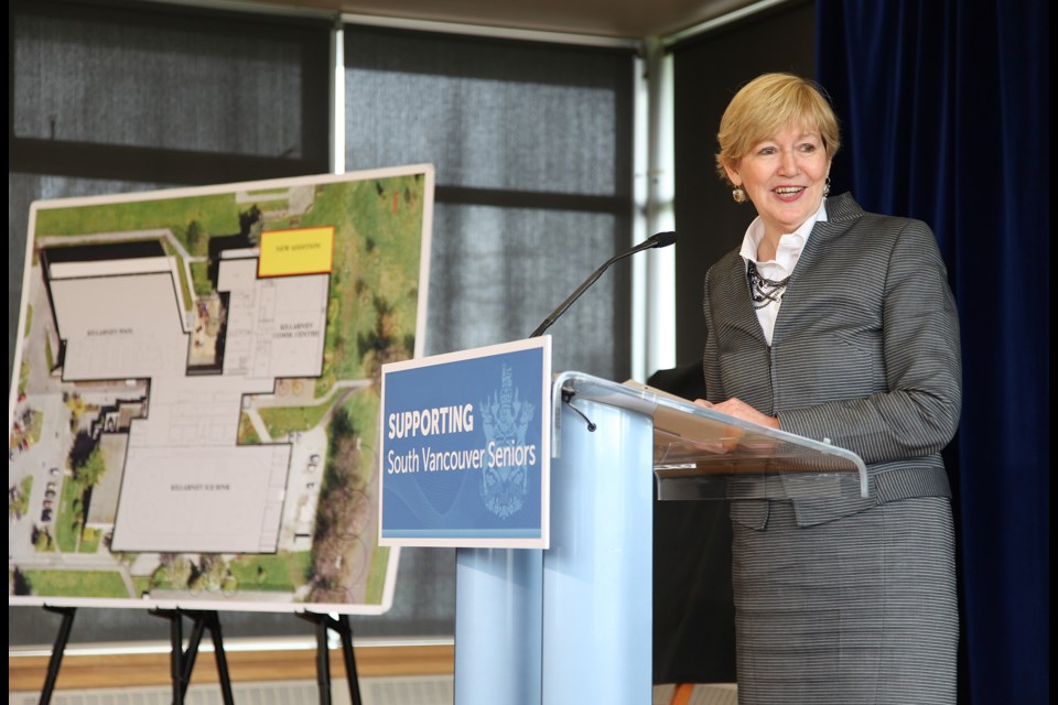 Suzanne Anton announced funding for a seniors centre at Killarney Community Centre on Wednesday. photo Jason Lang