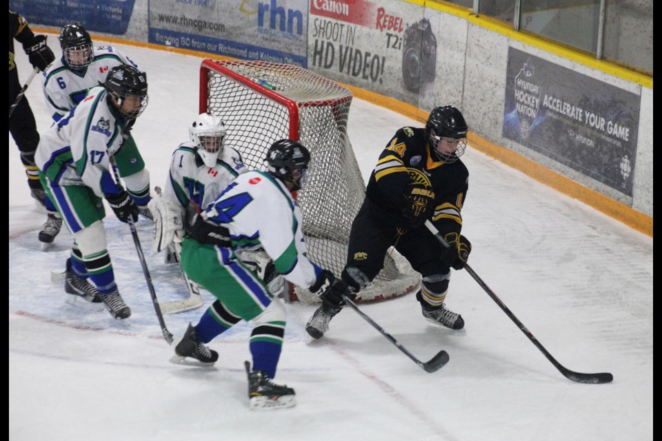 Burnaby Winter Club centre James Malm, in black, was drafted in the second round 44th overall by the Vancouver Giants in the Western Hockey League bantam draft on May 1