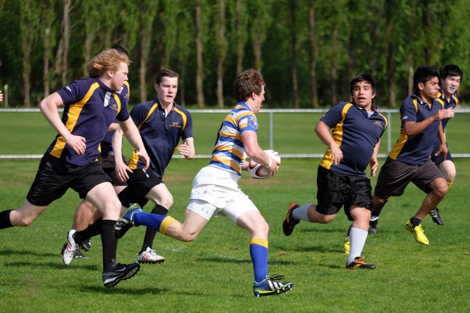AA schools Aplha vs. Cariboo Hill in senior boys tier 2 rugby at bby lake fields