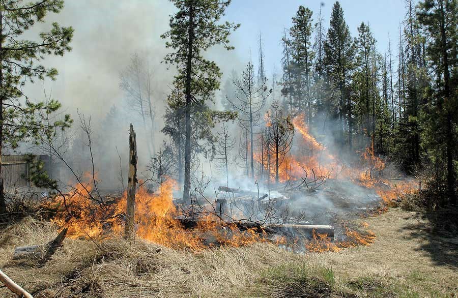 A brush fire behind homes on Churchill Road by Edgewood school.