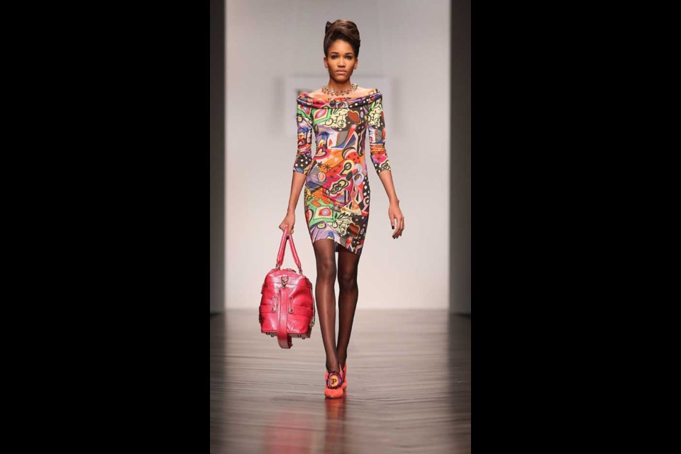 A model wears a design from the PPQ Autumn/Winter 2013 collection during London Fashion Week at Somerset House in central London, Friday, Feb. 15, 2013. (Photo by Joel Ryan/Invision/AP)