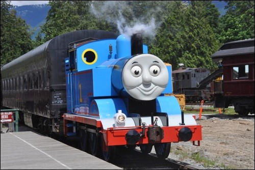 Thomas pulls out of the West Coast Heritage Railway Park.