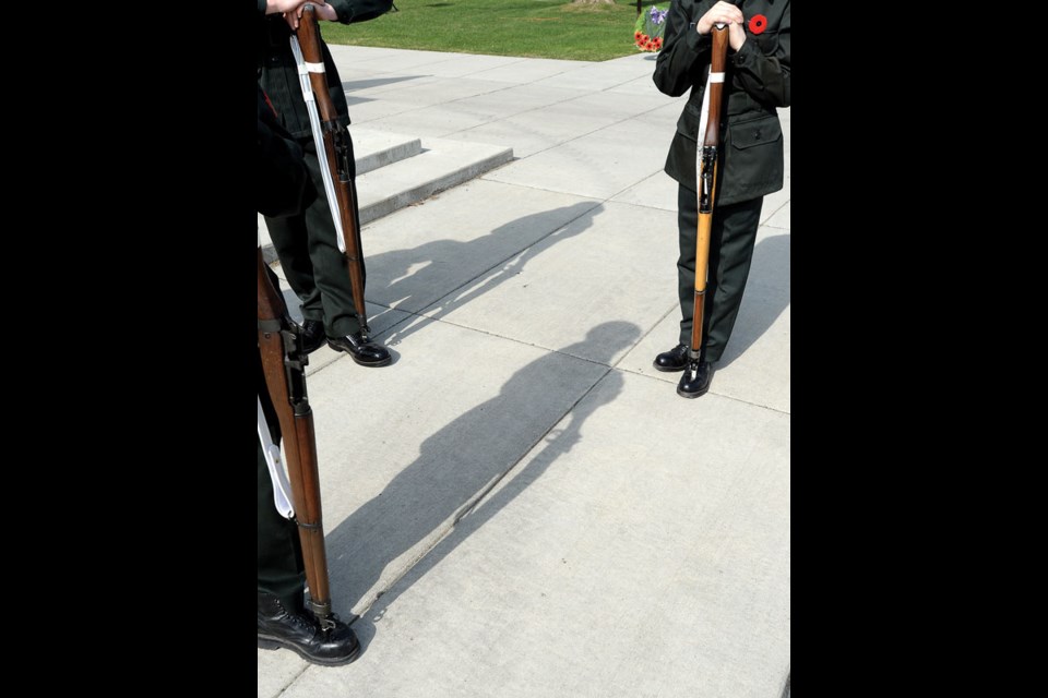 Cadets rehearse for National Day of Honour at the Cenotaph Friday morning.