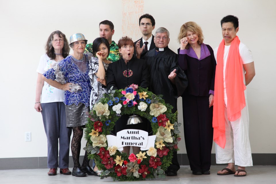 From left: Gail Norcross, Marjorie Russell, Modi Jiao, Kent Polich, Bette-Anne Wilson, Kris Michaleski, Michael Anthony, Muriel Groves and Ed Fong star in Aunt Martha's Funeral.