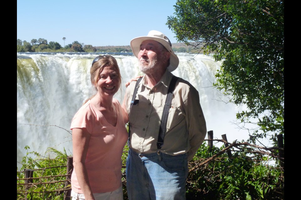 Author Maureen Littlejohn and her father Gordon at Victoria Falls.