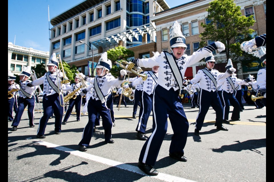 The Sultan High School band, from Sultan, Washington, performs in the 2014 Victoria Day Parade. The group is back again this year for the parade as well as extra performances today and Sunday at the legislature.