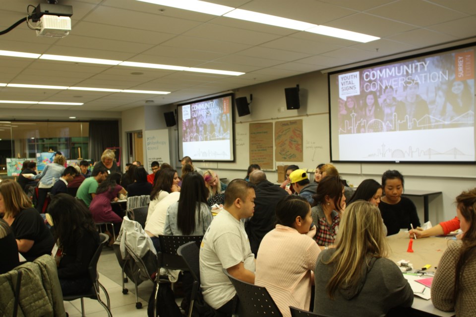 Lower Mainland youth and adults working together on possible solutions to community problems at a recent community conversation meeting. Burnaby youth are invited to pitch their ideas for projects to help their community at Mini-Grant day on June 7. Photograph By contributed.
