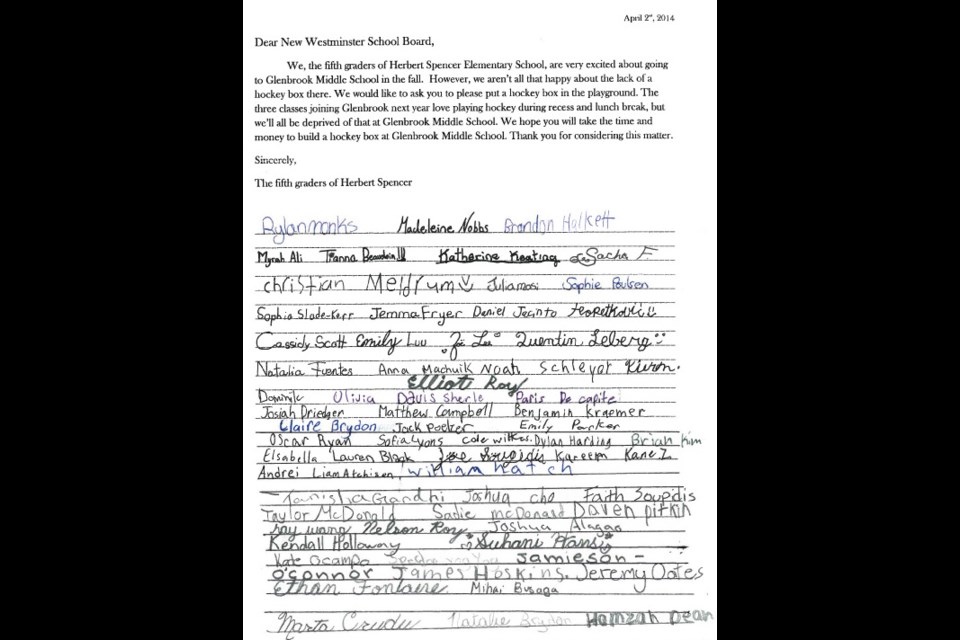 The petition, which is signed by Grade 5 students at Spencer.