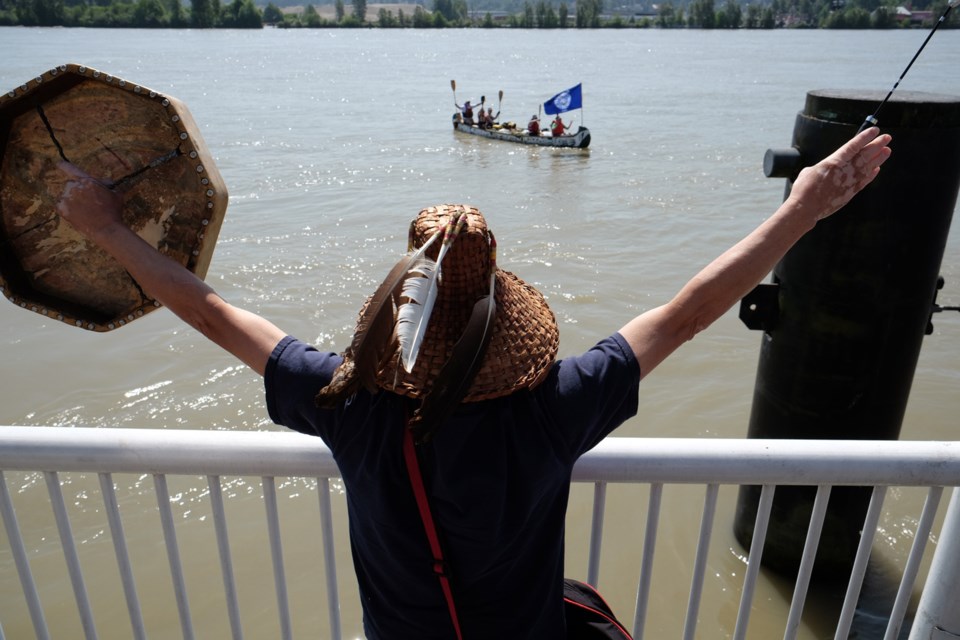 A small group of canoeists is paddling 1,300 kilometres, from Fort Langley to Alaska, to highlight environmental threats to the West Coast. The group stopped in New Westminster at the Quay on Monday for a special ceremony.