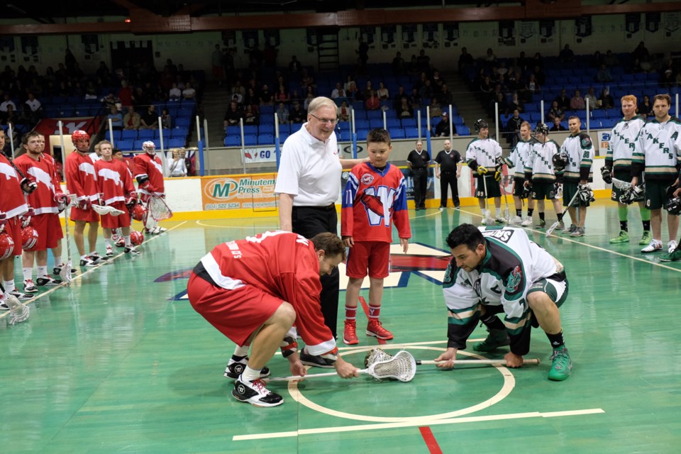 New West Salmonbellies vs. Bby Lakers in Western Lacrosse Association Senior A action at Queens park arena