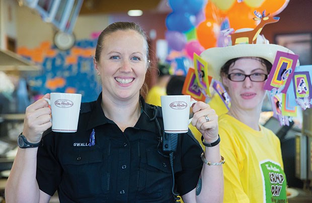 Sgt. Sarah Swallow of the Delta Police Department was helping out at the Tim Hortons in Tsawwassen last Wednesday as part of the annual Camp Day fundraiser. Tim Hortons restaurant owners donate all proceeds from coffee sales, as well as other fundraising activities, from that day to the Tim Horton Children’s Foundation so thousands of economically disadvantaged kids can attend camp.