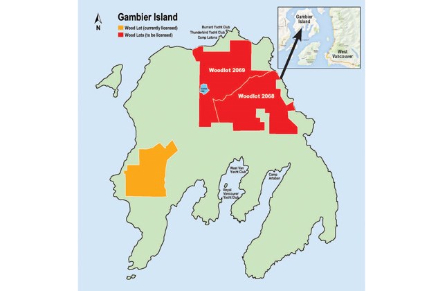 Map of Gambier Island woodlots.