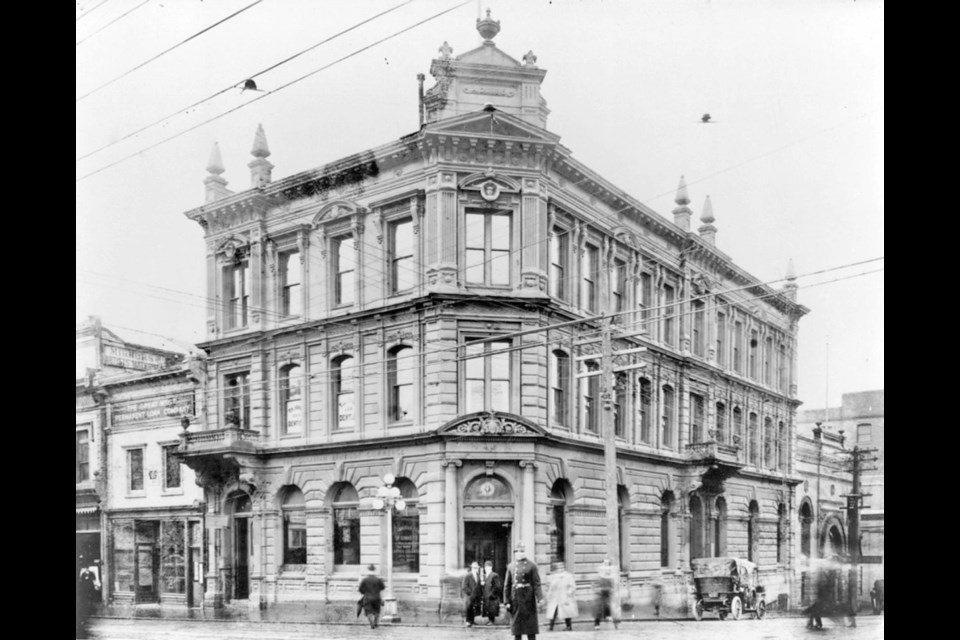 The Bank of Commerce at Government and Fort streets in Victoria, where Robert Service landed a job that would lead to travel to the BC Interior and on to the Klondike.