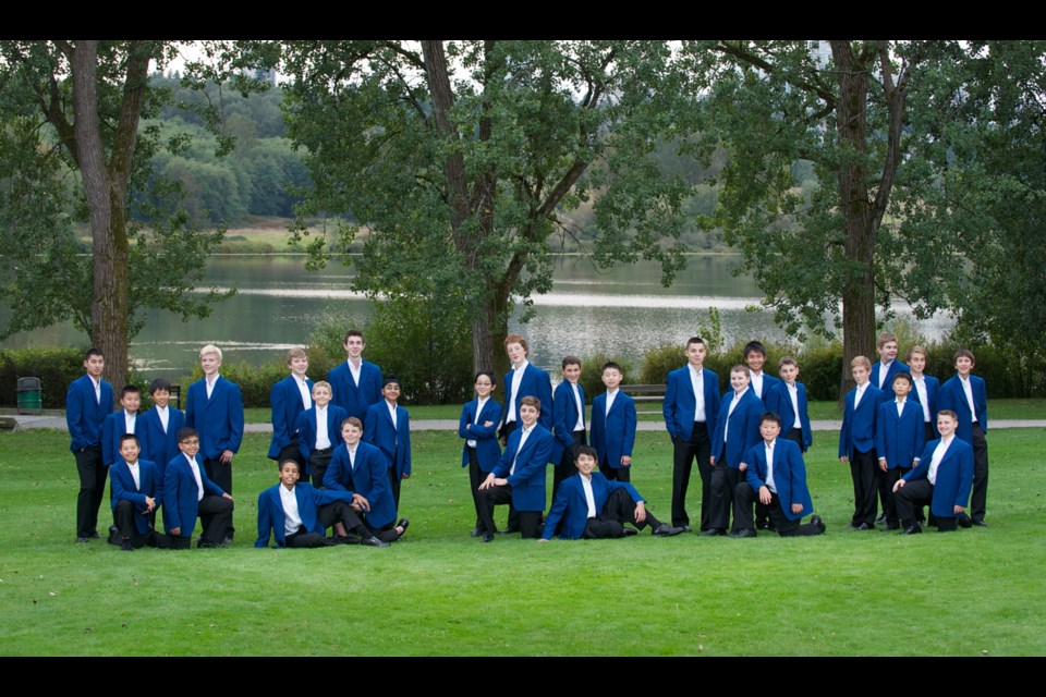 Members of the B.C. Boys' Choir pose for a photo at Deer Lake Park. The choir, which includes 17 singers from Burnaby, is embarking on a cross-Canada tour.