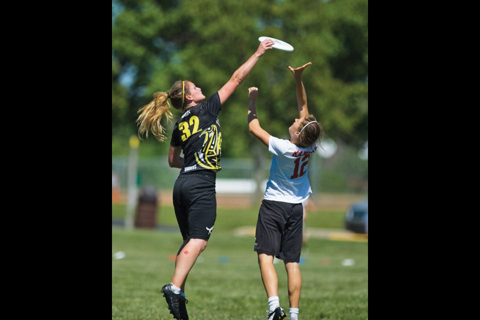 Danie Proby, left, from the Sunshine Coast is pictured in game action with the UVic Ultimate Team. She has captained the team for four years, helping lead them to the national championships a few weeks ago. She is off to the Middle East this week to work with kids from different religious backgrounds in a camp teaching them conflict resolution strategies using Ultimate Frisbee called Ultimate Peace.