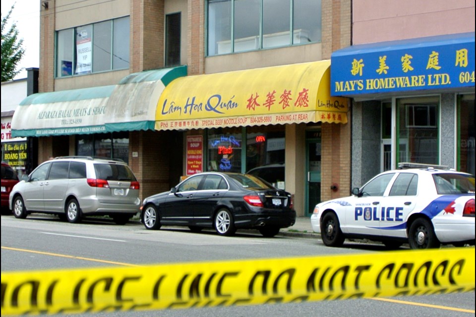 A 33-year old man suffered multiple gunshot wounds in Lam Hoa Quan restaurant on Victoria Drive Thursday afternoon. Photo Christopher Cheung