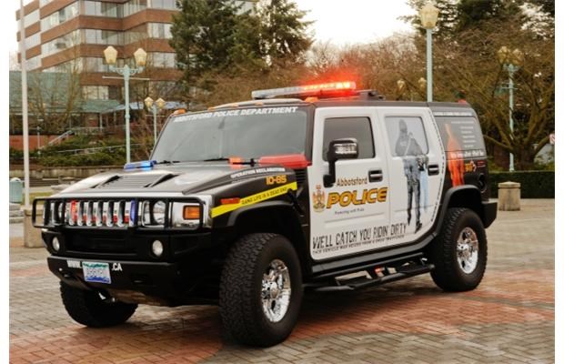 Seized Hummer that was once used in drug trade in Victoria; it was turned into a rolling billboard f
