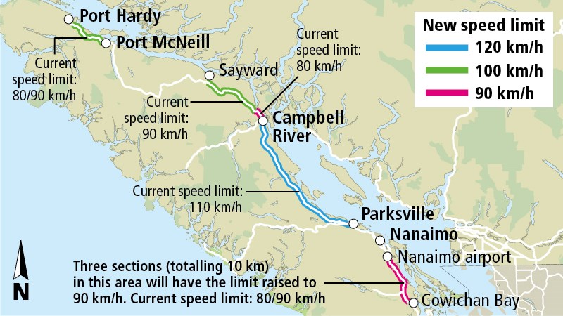 New Vancouver Island speed limit zones