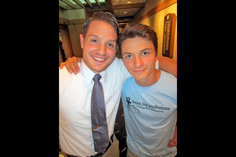 High school grad Jules Le Masson, right, and Dream Big Production instructor Matt Kennedy spoke of the award-winning digital filmmaking program for at-risk youth at Templeton secondary school.