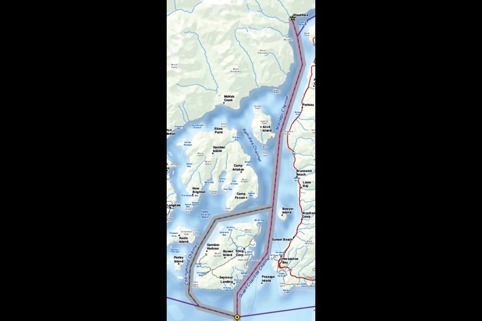 Proposed LNG tanker routes through Howe Sound include an alternate route through Collingwood Channel, between Keats and Bowen islands.